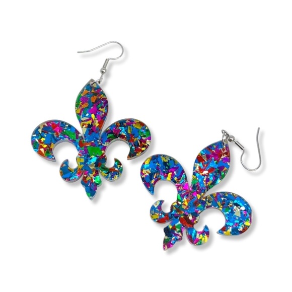 Sparkle and Shine: Dazzling Fleur de Lis Dangle Earrings for Mardi Gras! NWT - Picture 6 of 8
